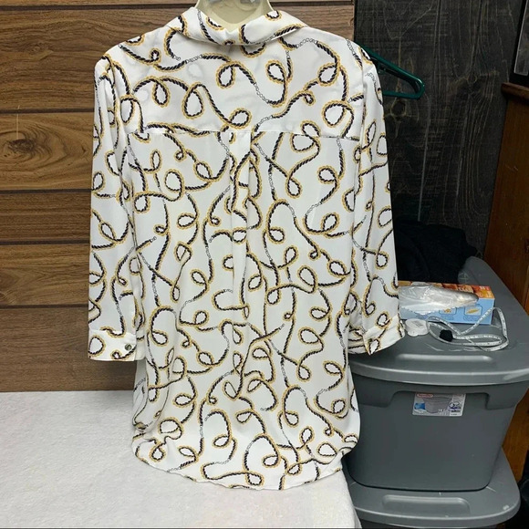 Anne Klein white/blue/brown nautical themed top size M - Picture 8 of 9